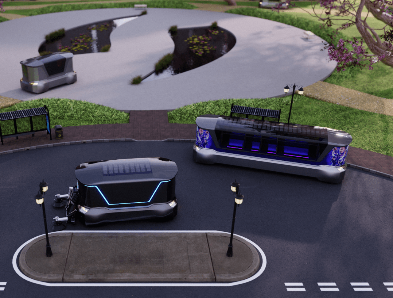 Smart City Solar Panel Bus Pod and Road Sweeper
